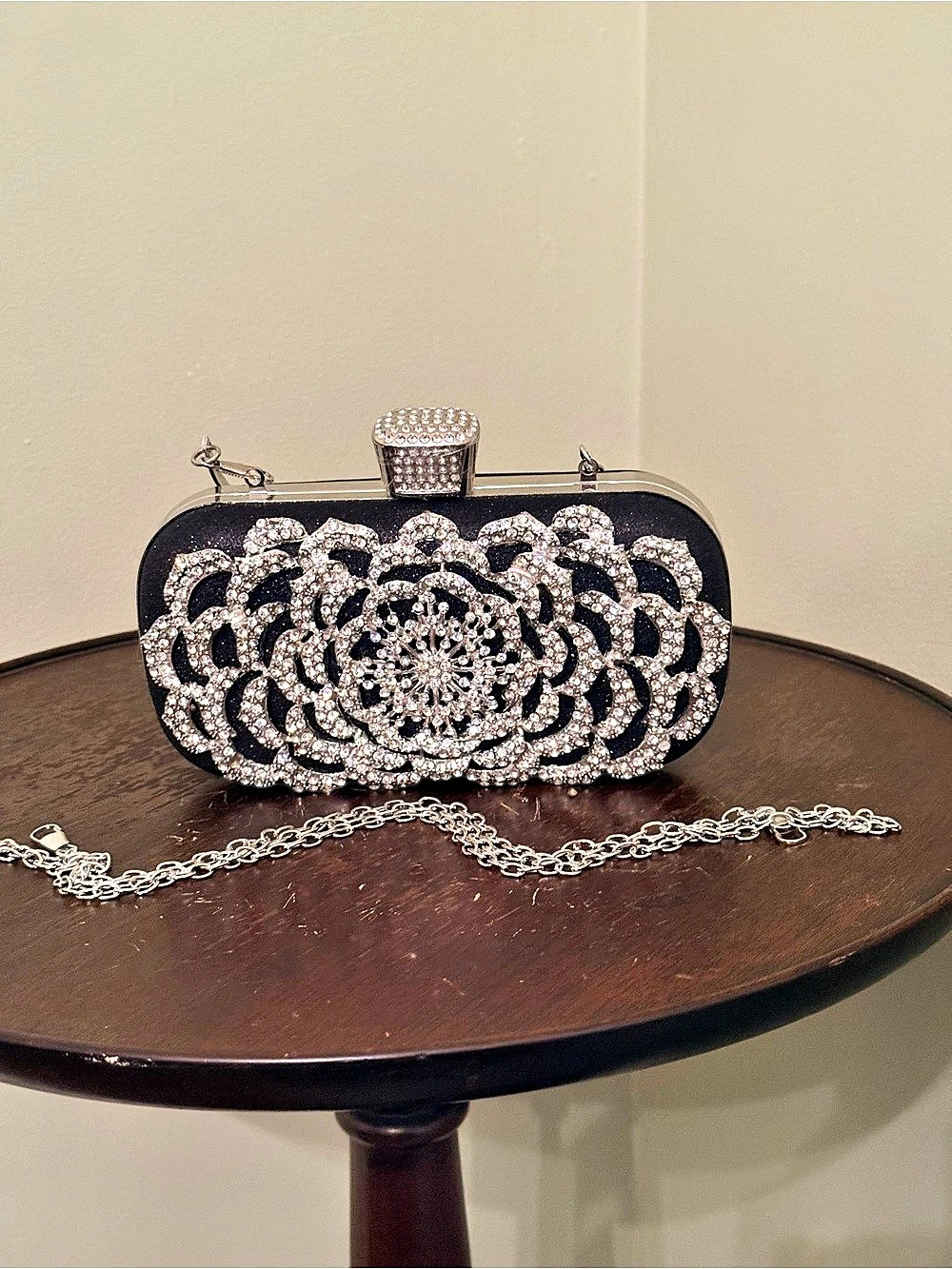 Embellished Floral Clutch in Black & Silver brand new!